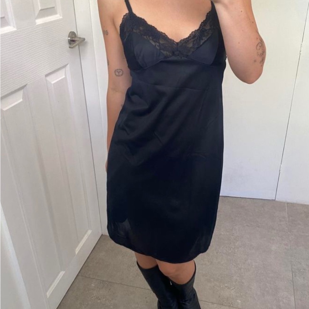 Vintage Black Lace Midi Slip Dress (sz 34)